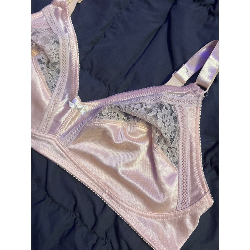 Vintage Jolie Intimates Satin Lace Full Figure Bra Blush Pink 38D - Picture 2 of 5